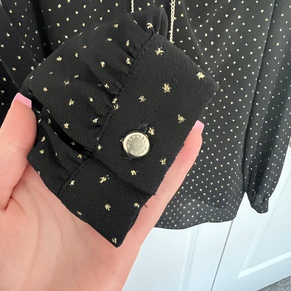 Michael Kors Long sleeve black blouse with gold polka dots and chain NWT - Picture 6 of 7